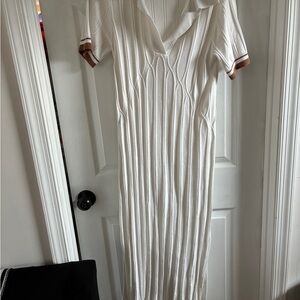 Cream Ribbed Knit Polo Dress with Contrast Trim-Anthropologie Dress